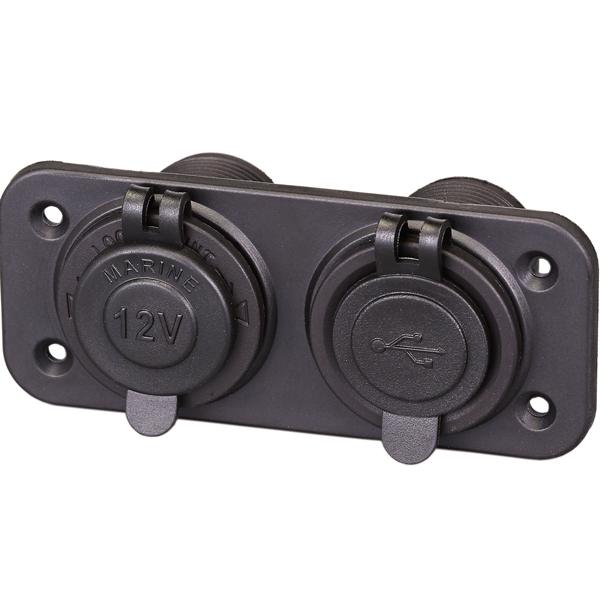 Panel 12 V med dubbel usb(1 och 2,1amp) och cigarettkontakt IP65