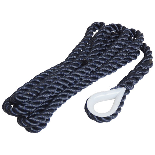 Robline förtöjning 3-slagen med kaus, Navy 12mm x 4m